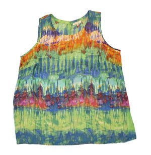 Spense Woman 2X Sleeveless Tunic Blouse Green Blue Abstract Watercolor Print Top